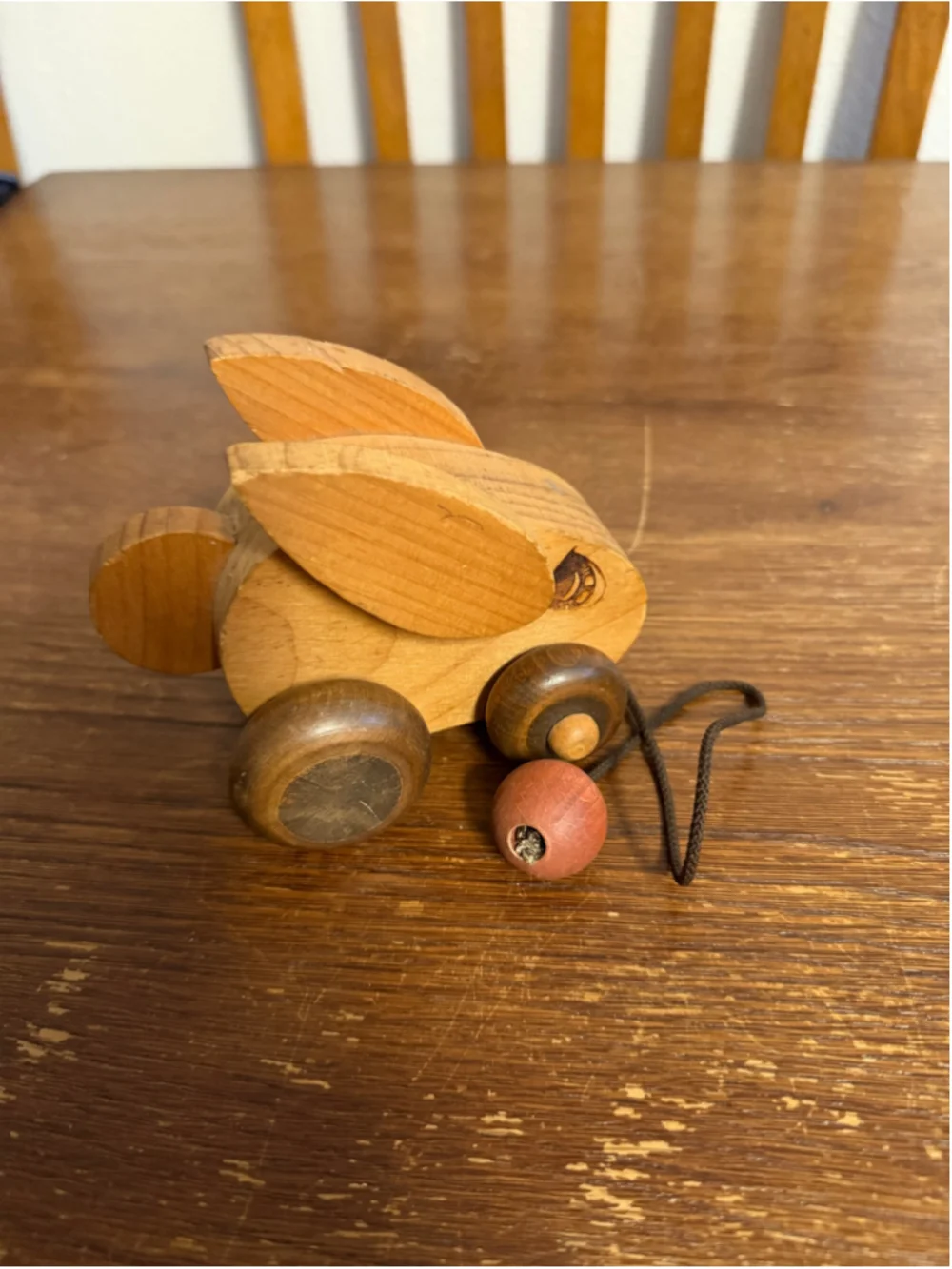 Vintage Montgomery Schoolhouse Vermont Wooden Bunny Rabbit Pull Toy Handmade